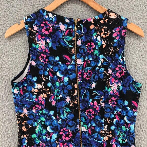 The Limited Dress Womens 2 Blue Multi Floral Mini Shift Ruffle Flare Hem Stretch - Picture 4 of 10